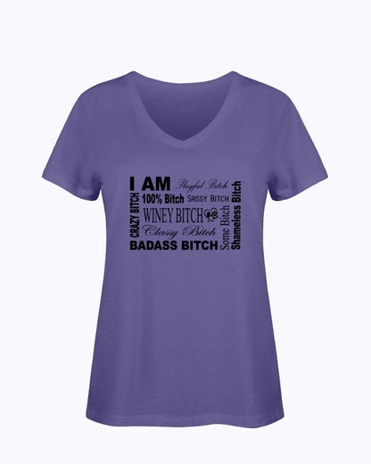Shirts Purple / S Winey Bitches Co "I Am Bitch"-Black Letters- Ladies HD V Neck T WineyBitchesCo