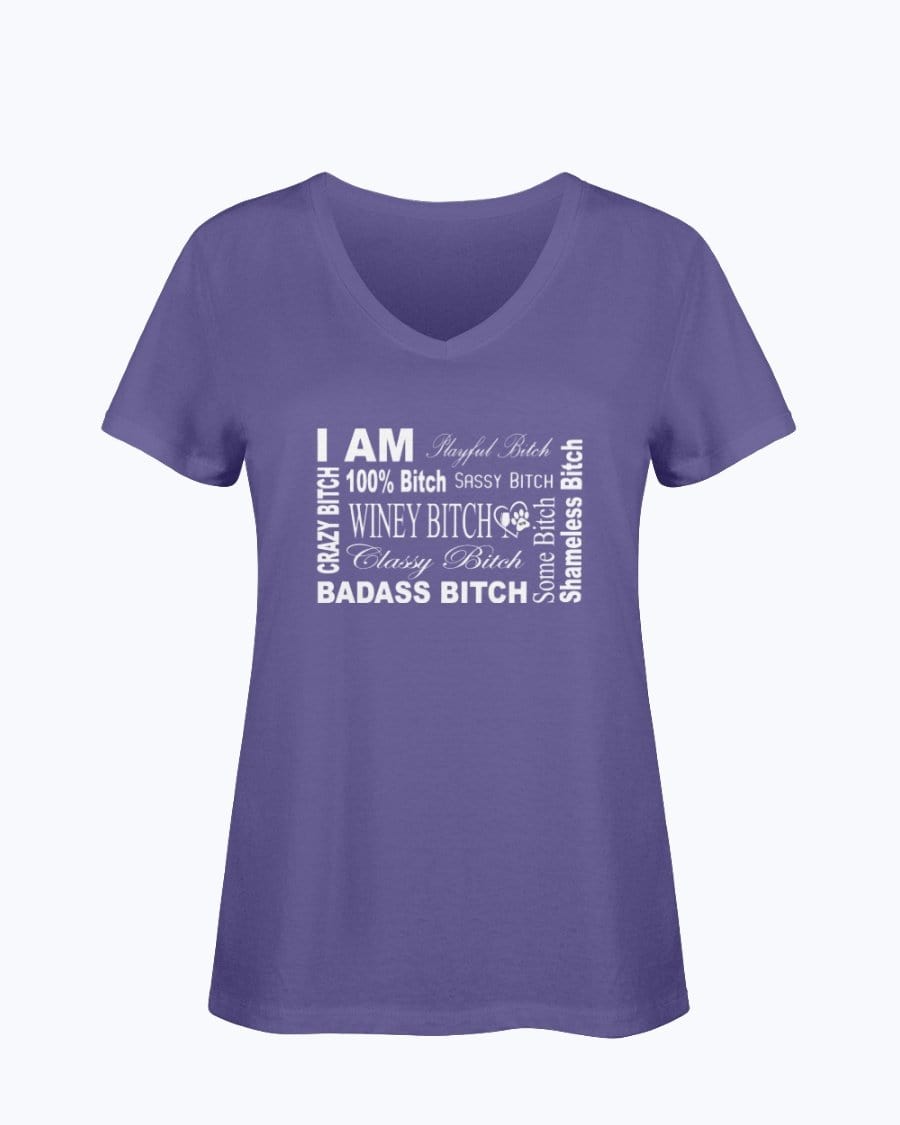 Shirts Purple / S Winey Bitches Co "I Am Bitch-White Letters" Ladies HD V Neck T WineyBitchesCo