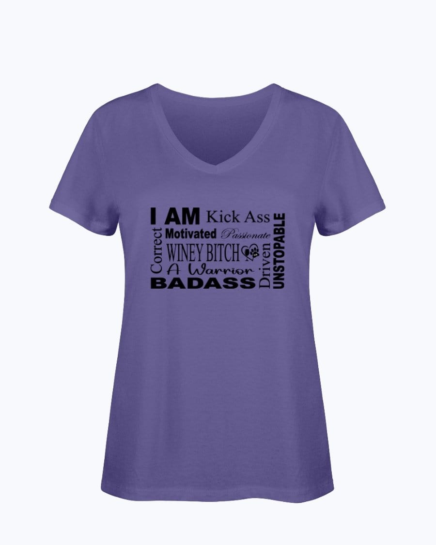 Shirts Purple / S Winey Bitches Co "I Am Motivated" Black Lettering-Ladies HD V Neck T WineyBitchesCo