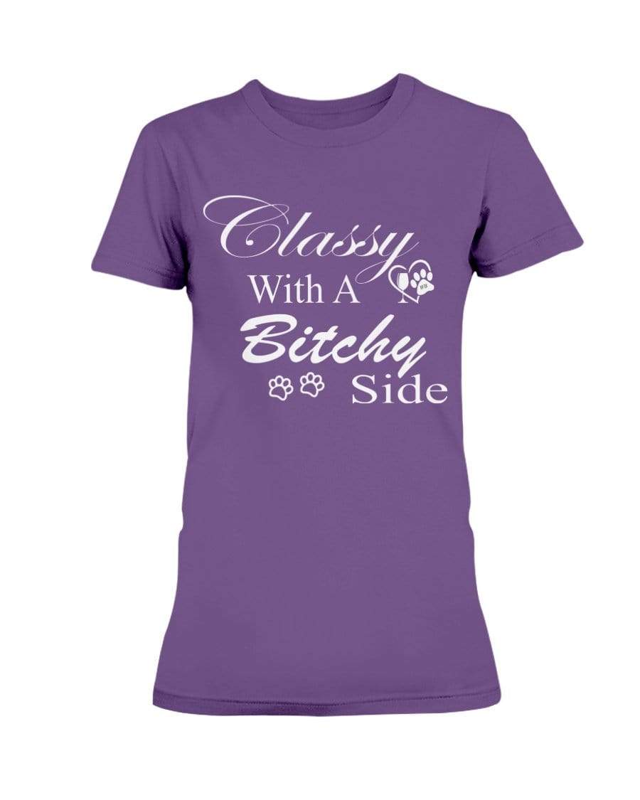 Shirts Purple / XS Winey Bitches Co "Classy with a Bitchy Side" White Letters Ultra Ladies T-Shirt WineyBitchesCo