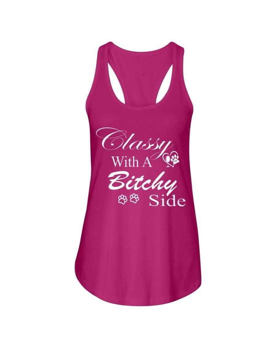Shirts Raspberry / XS Winey Bitches Co "Classy with a Bitchy Side" White Letters Ladies Racerback Tank WineyBitchesCo