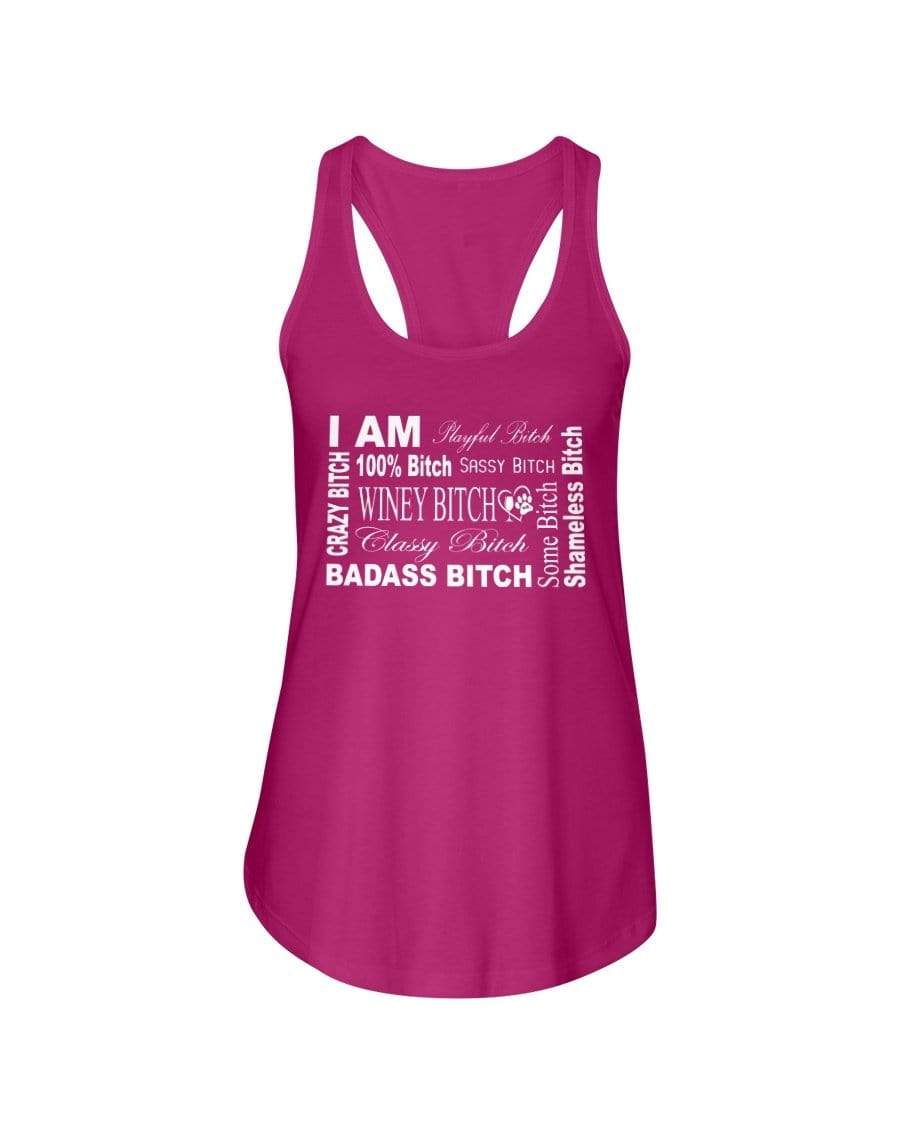 Shirts Raspberry / XS Winey Bitches Co "I Am Bitch-White Letters" Ladies Racerback Tank WineyBitchesCo