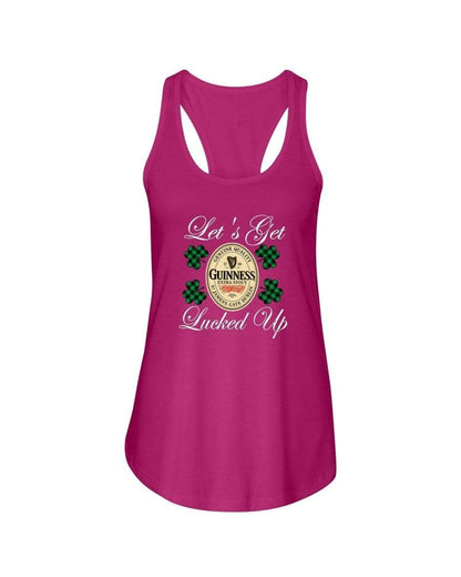Shirts Raspberry / XS Winey Bitches Co "Let's Get Lucked Up" Guinness Wht Lettering Ladies Racerback Tank WineyBitchesCo