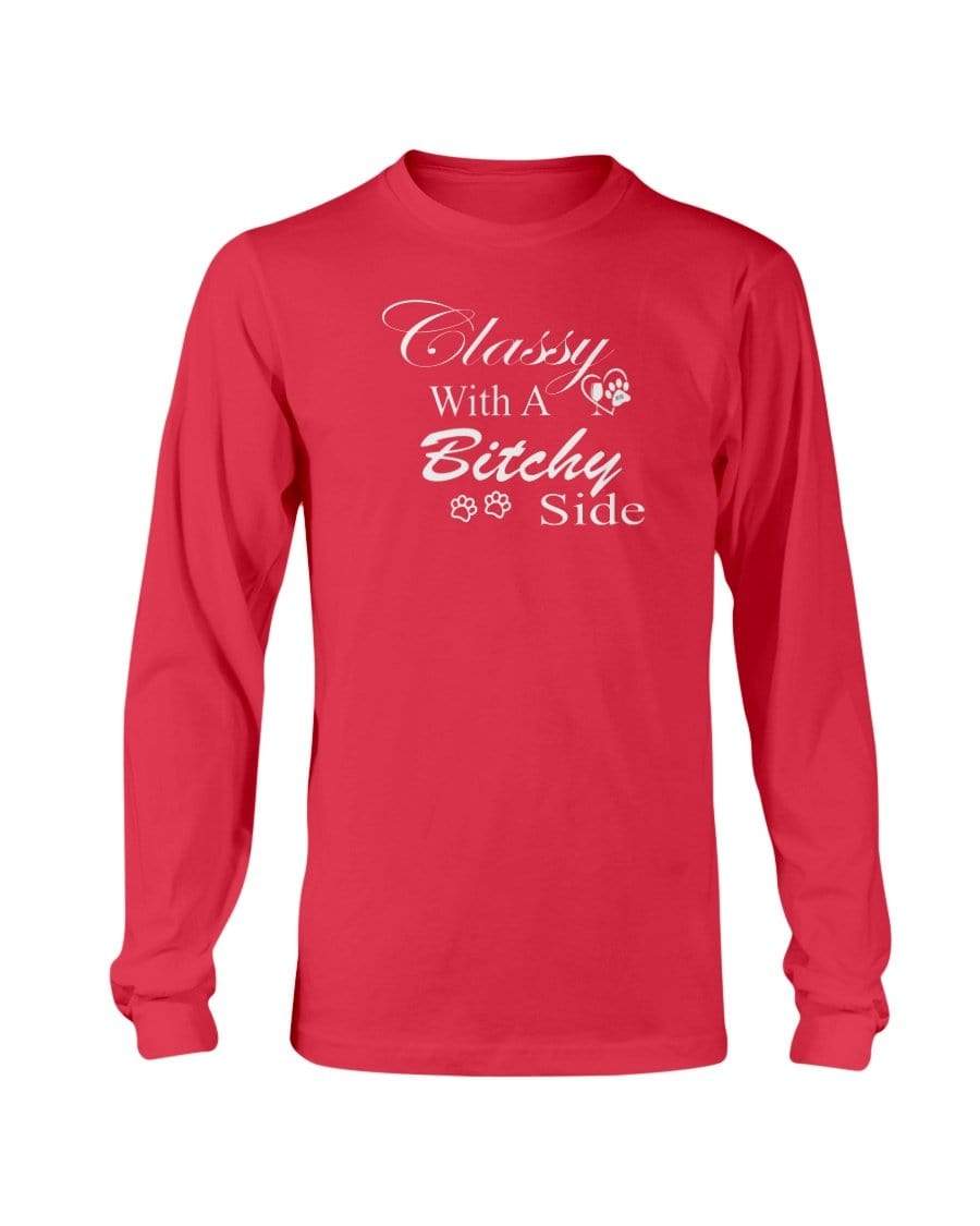 Shirts Red / S Winey Bitches Co "Classy with a Bitchy Side" White Letters Long Sleeve T-Shirt WineyBitchesCo