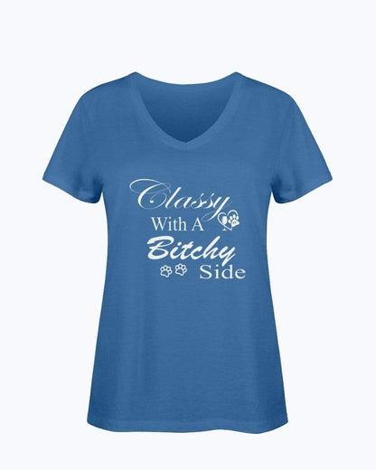 Shirts Royal / S Winey Bitches Co "Classy with a Bitchy Side" White Letters Ladies HD V Neck T WineyBitchesCo