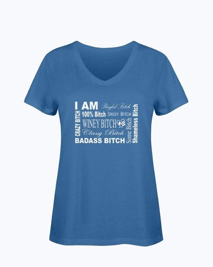 Shirts Royal / S Winey Bitches Co "I Am Bitch-White Letters" Ladies HD V Neck T WineyBitchesCo