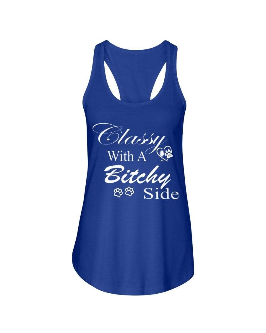 Shirts Royal / XS Winey Bitches Co "Classy with a Bitchy Side" White Letters Ladies Racerback Tank WineyBitchesCo