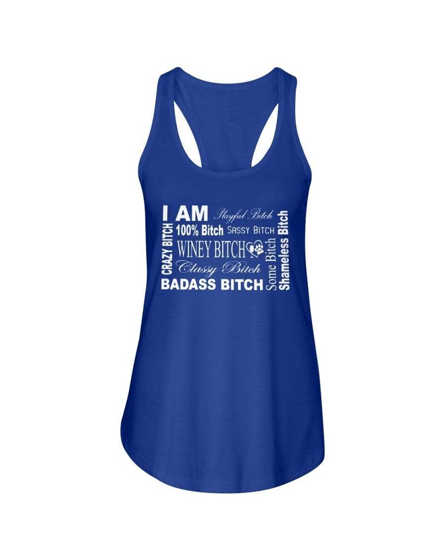 Shirts Royal / XS Winey Bitches Co "I Am Bitch-White Letters" Ladies Racerback Tank WineyBitchesCo