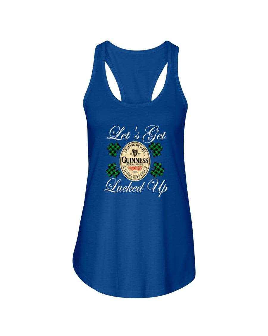 Shirts Royal / XS Winey Bitches Co "Let's Get Lucked Up" Guinness Wht Lettering Ladies Racerback Tank WineyBitchesCo