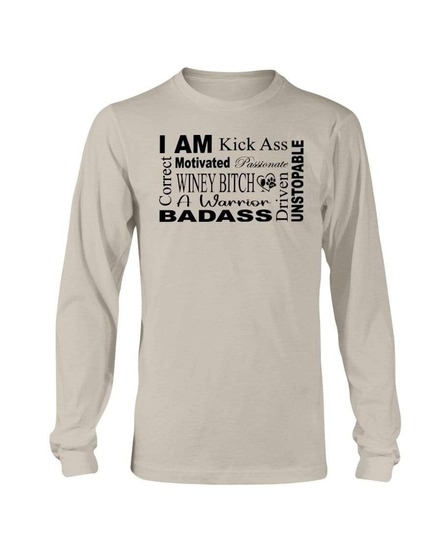 Shirts Sand / S Winey Bitches Co "I Am Motivated" Black Lettering- Long Sleeve T-Shirt WineyBitchesCo