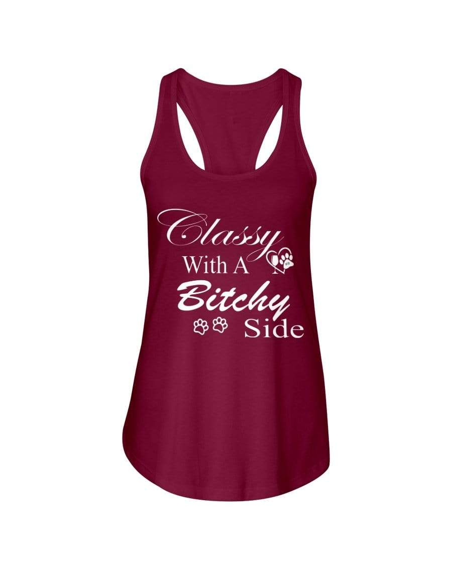 Shirts Scarlet / XS Winey Bitches Co "Classy with a Bitchy Side" White Letters Ladies Racerback Tank WineyBitchesCo