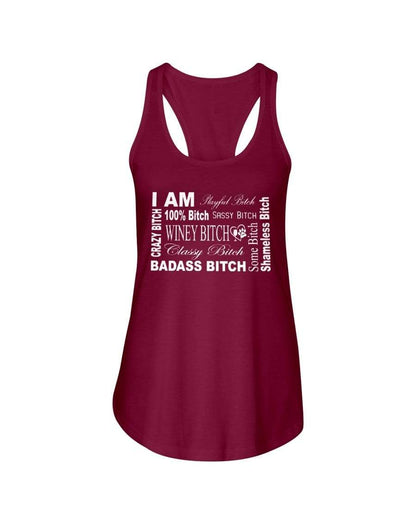 Shirts Scarlet / XS Winey Bitches Co "I Am Bitch-White Letters" Ladies Racerback Tank WineyBitchesCo