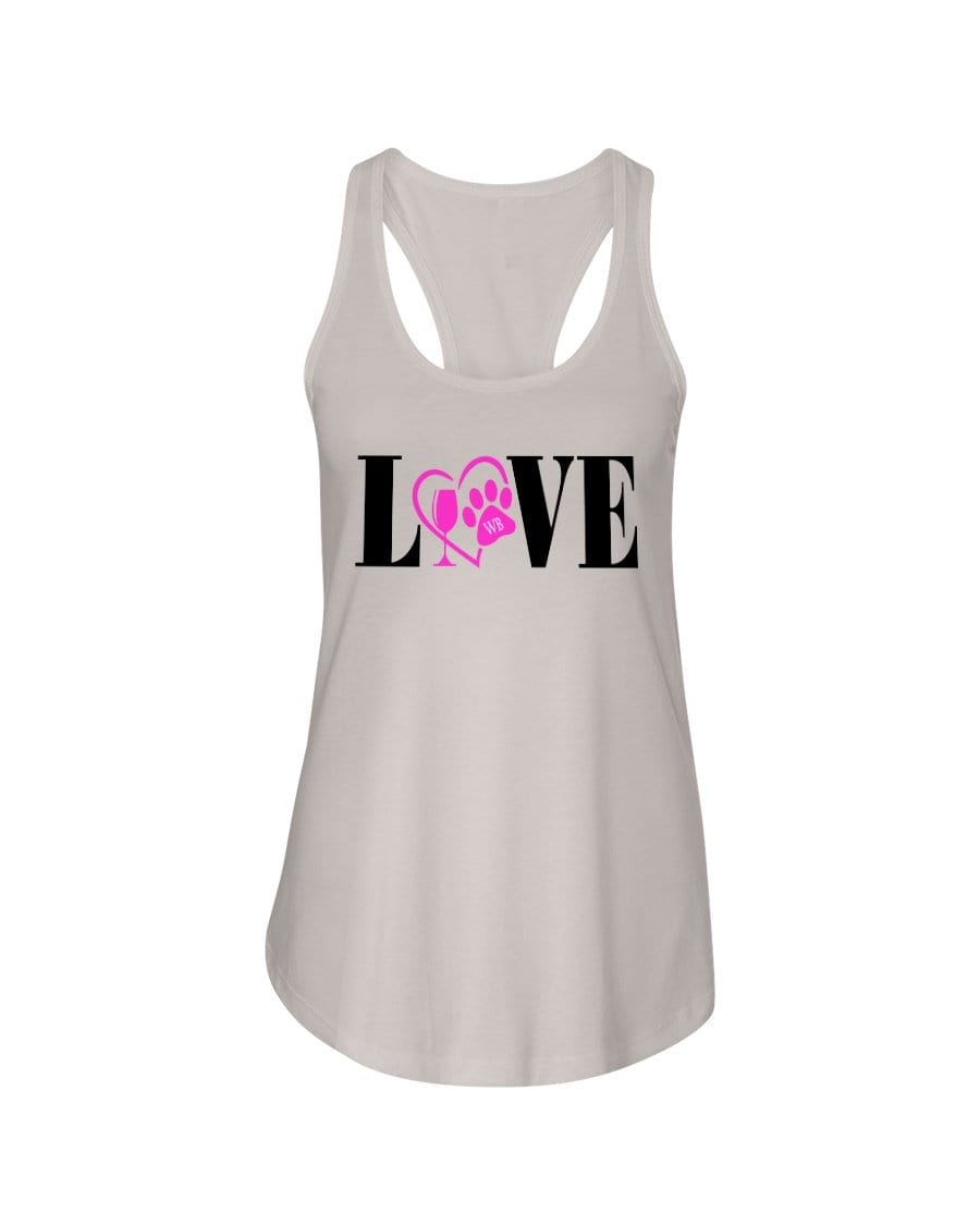 Shirts Silver / XS Winey Bitches Co "Love" Blk Letters Ladies Racerback Tank Top* WineyBitchesCo