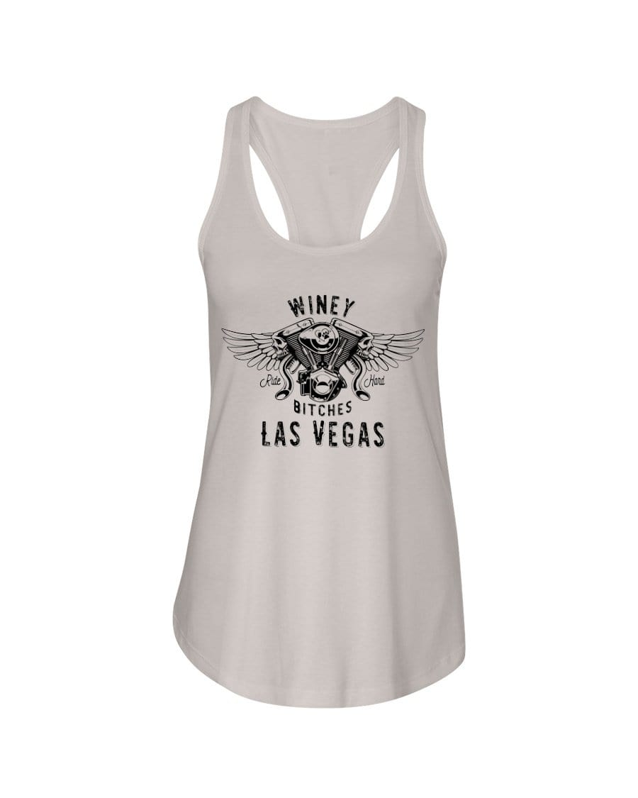Shirts Silver / XS Winey Bitches "Ride Hard Las Vegas" Ladies Racerback Tank-Blk Ltrs WineyBitchesCo