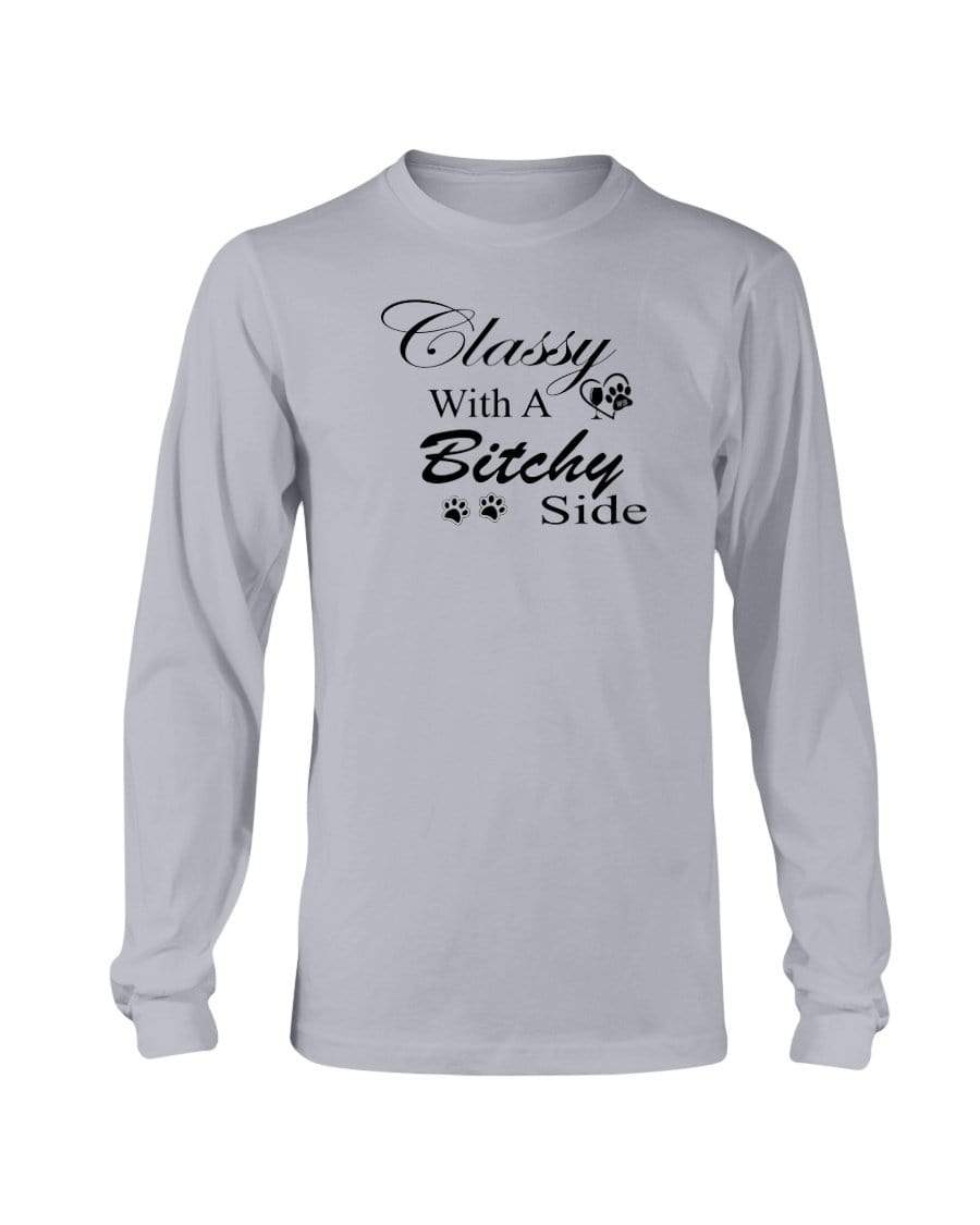 Shirts Sports Grey / S Winey Bitches Co "Classy with a Bitchy Side" White Letters Long Sleeve T-Shirt WineyBitchesCo