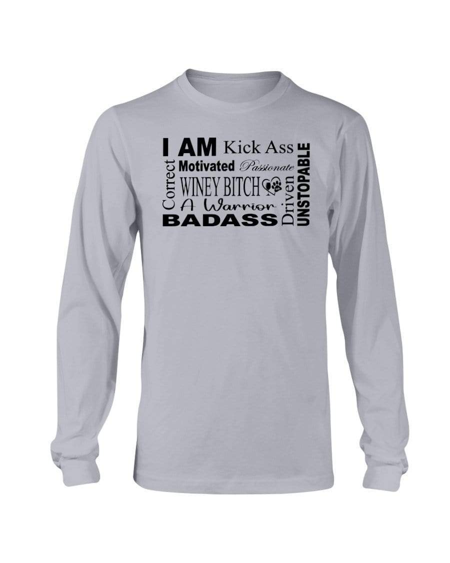 Shirts Sports Grey / S Winey Bitches Co "I Am Motivated" Black Lettering- Long Sleeve T-Shirt WineyBitchesCo