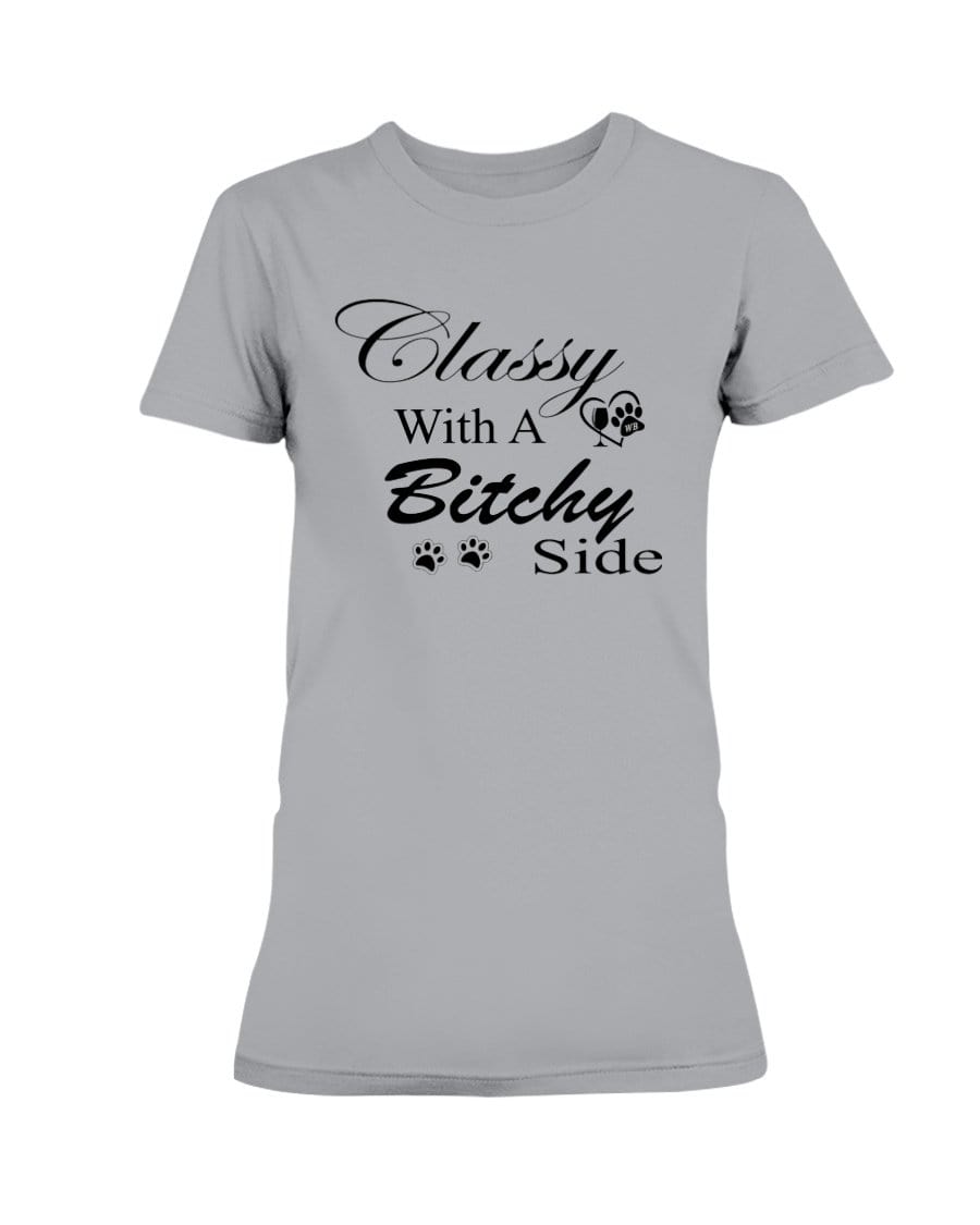Shirts Sports Grey / XS Winey Bitches Co "Classy with a Bitchy Side" White Letters Ultra Ladies T-Shirt WineyBitchesCo