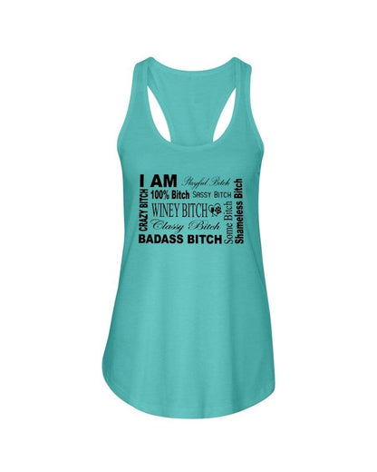Shirts Tahiti Blue / XS Winey Bitches Co "I Am Bitch"-Black Letters- Ladies Racerback Tank WineyBitchesCo