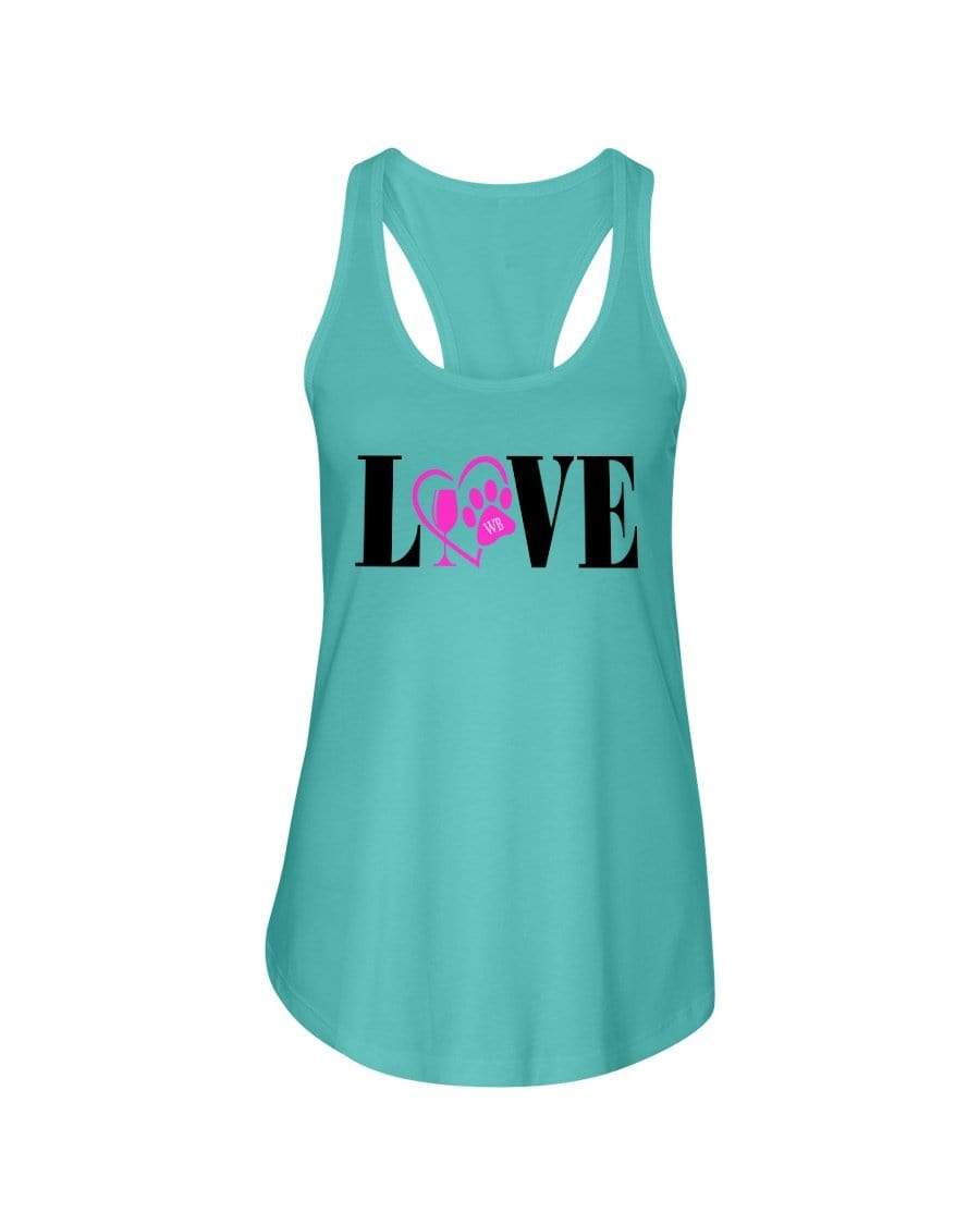 Shirts Tahiti Blue / XS Winey Bitches Co "Love" Blk Letters Ladies Racerback Tank Top* WineyBitchesCo