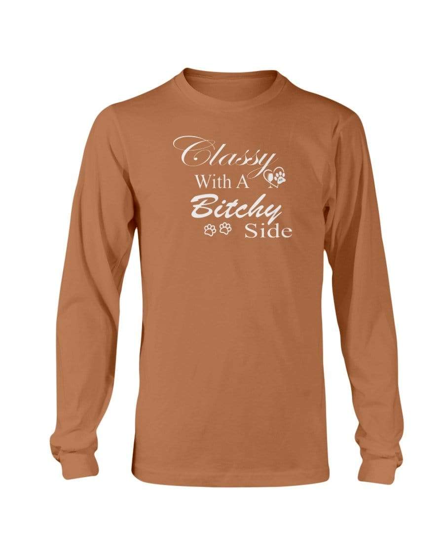 Shirts Texas Orange / S Winey Bitches Co "Classy with a Bitchy Side" White Letters Long Sleeve T-Shirt WineyBitchesCo