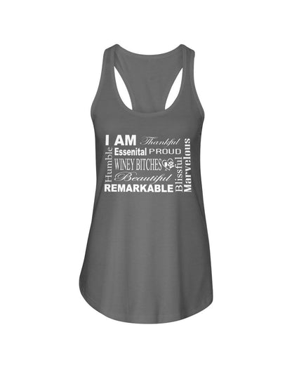 Shirts Warm Gray / XS Winey Bitches Co "I Am Proud" White Lettering- Ladies Racerback Tank WineyBitchesCo