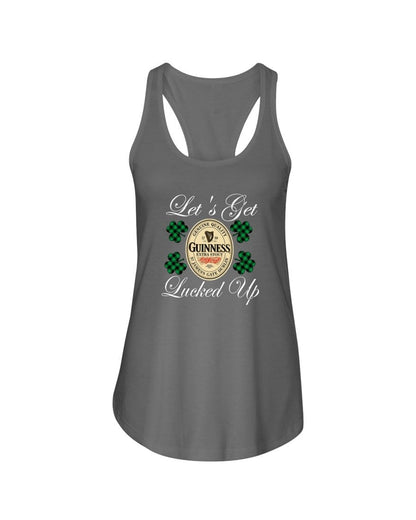 Shirts Warm Gray / XS Winey Bitches Co "Let's Get Lucked Up" Guinness Wht Lettering Ladies Racerback Tank WineyBitchesCo