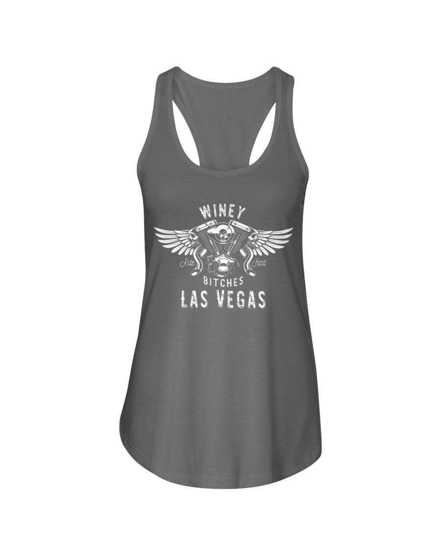 Shirts Warm Gray / XS Winey Bitches "Ride Hard Las Vegas" Ladies Racerback Tank-Wht Ltrs WineyBitchesCo