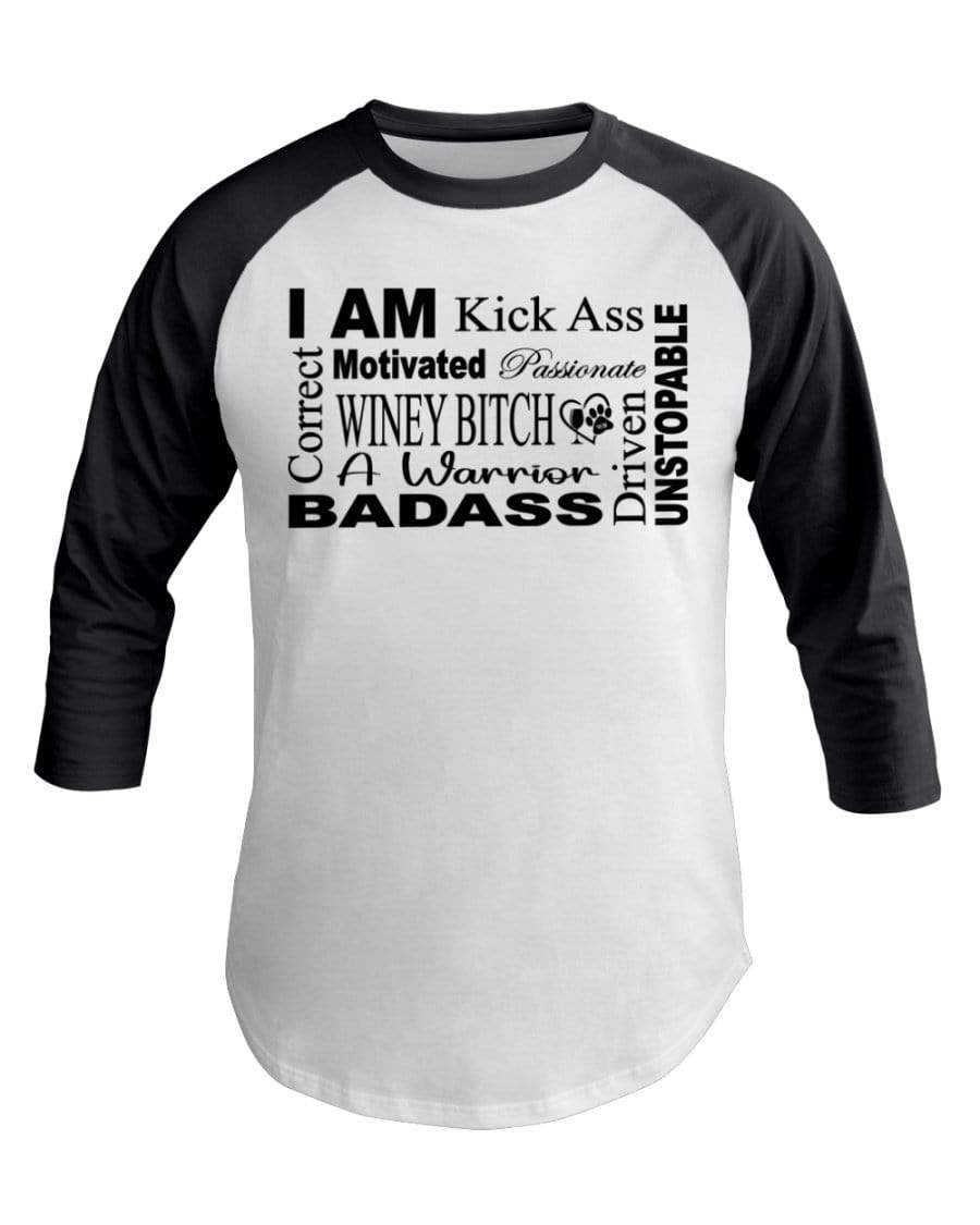 Shirts White/Asphalt / XS Winey Bitches Co "I Am Motivated" Black Lettering-3/4 Sleeve Raglan Shirt WineyBitchesCo