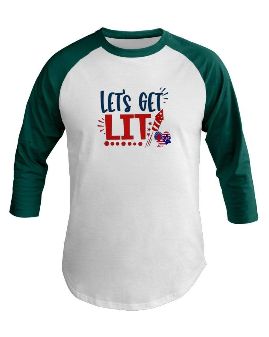 Shirts White/Evergreen / XS Winey Bitches Co "Let Get Lit" Co 3/4 Sleeve Raglan Shirt WineyBitchesCo