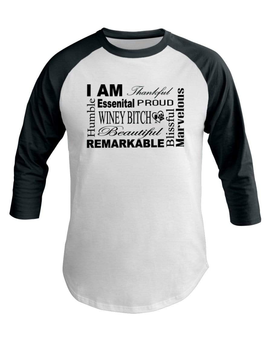 Shirts White/Forest / XS Winey Bitches Co "I Am Proud" Black Lettering- 3/4 Sleeve Raglan Shirt WineyBitchesCo