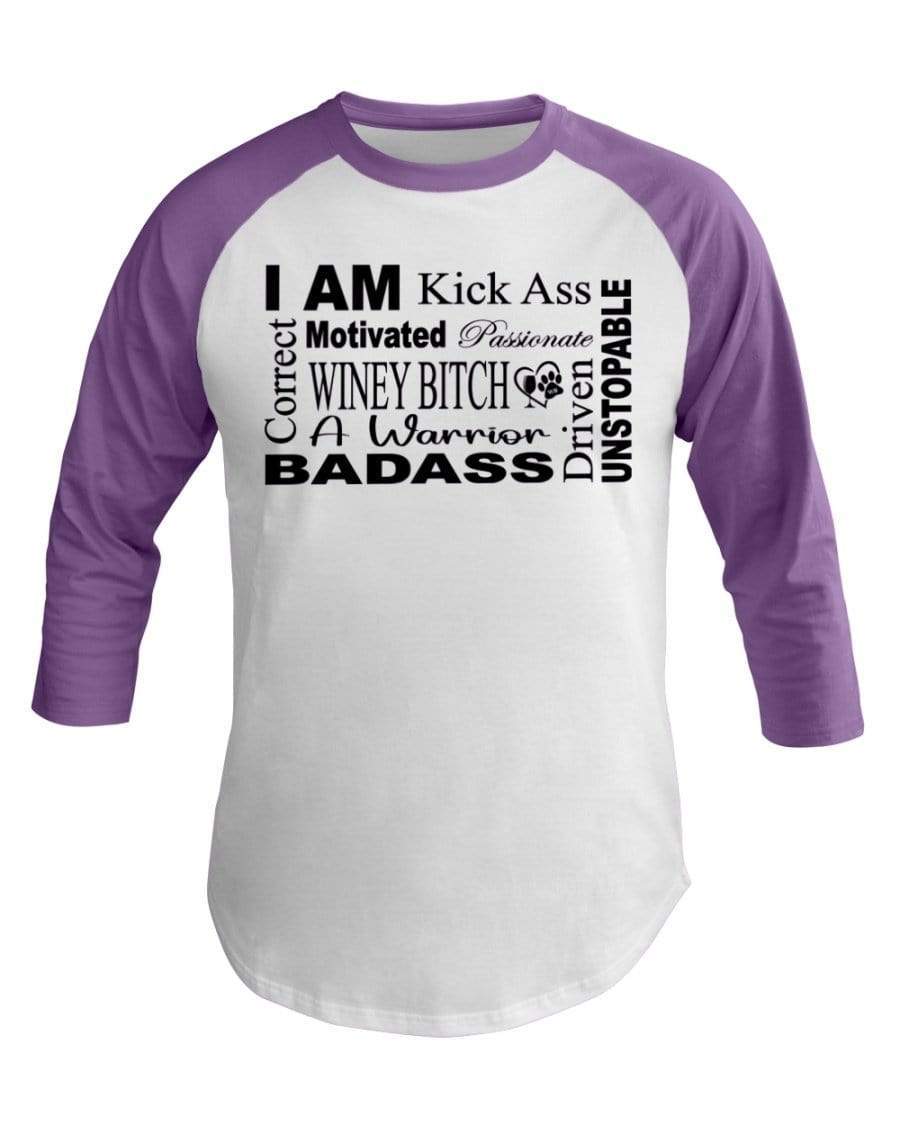 Shirts White/Orchid / XS Winey Bitches Co "I Am Motivated" Black Lettering-3/4 Sleeve Raglan Shirt WineyBitchesCo
