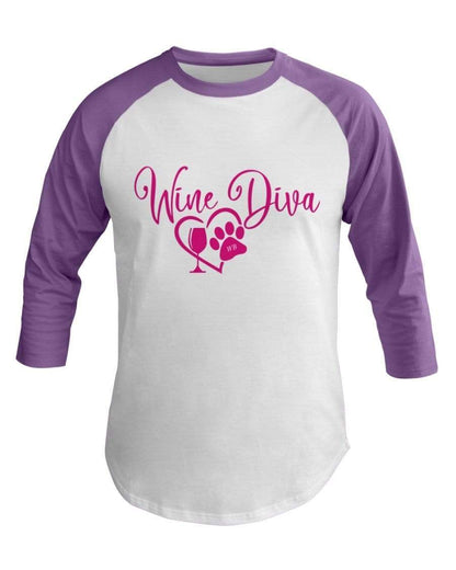 Shirts White/Orchid / XS Winey Bitches Co "Wine Diva 2" 3/4 Sleeve Raglan Shirt WineyBitchesCo