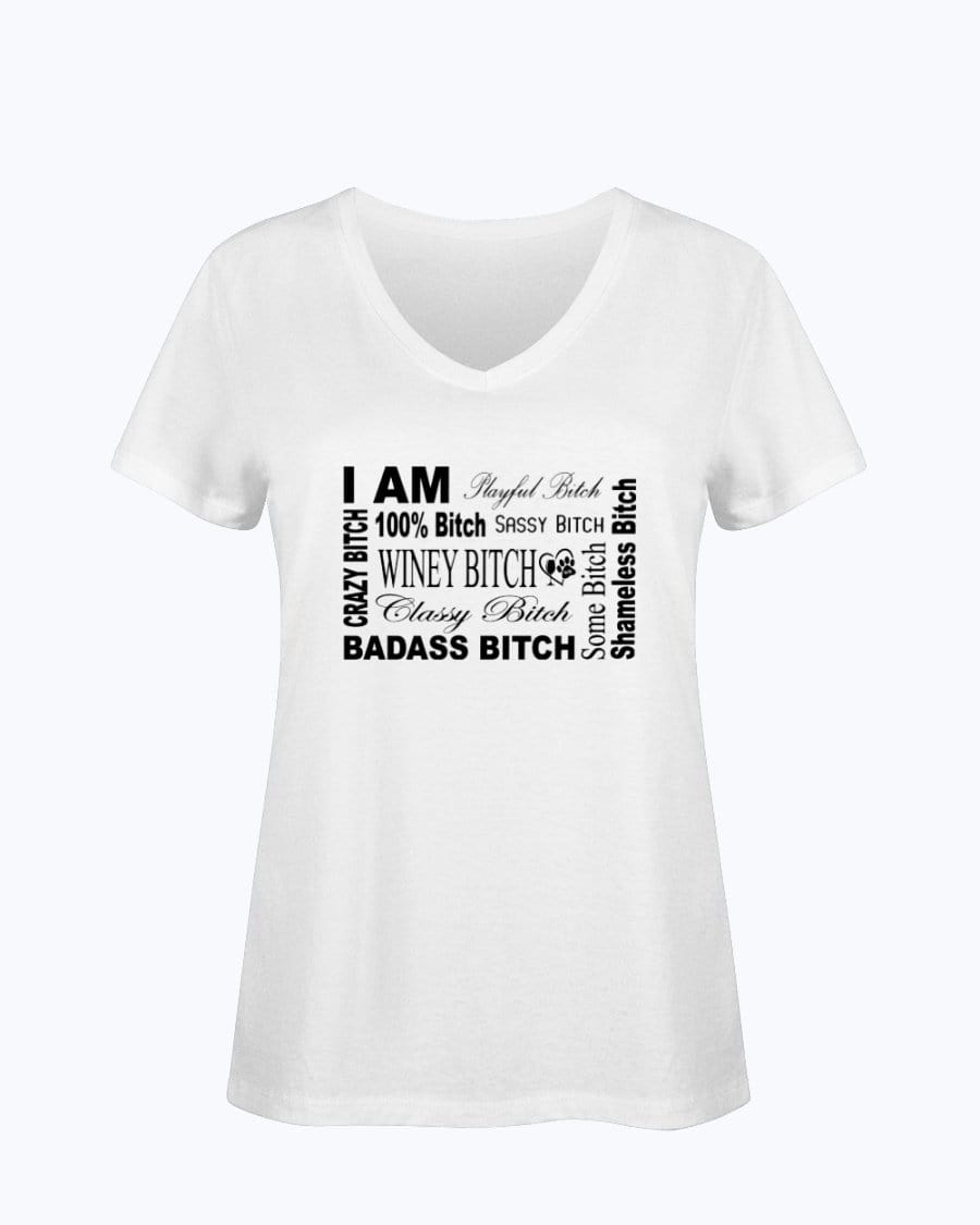 Shirts White / S Winey Bitches Co "I Am Bitch"-Black Letters- Ladies HD V Neck T WineyBitchesCo