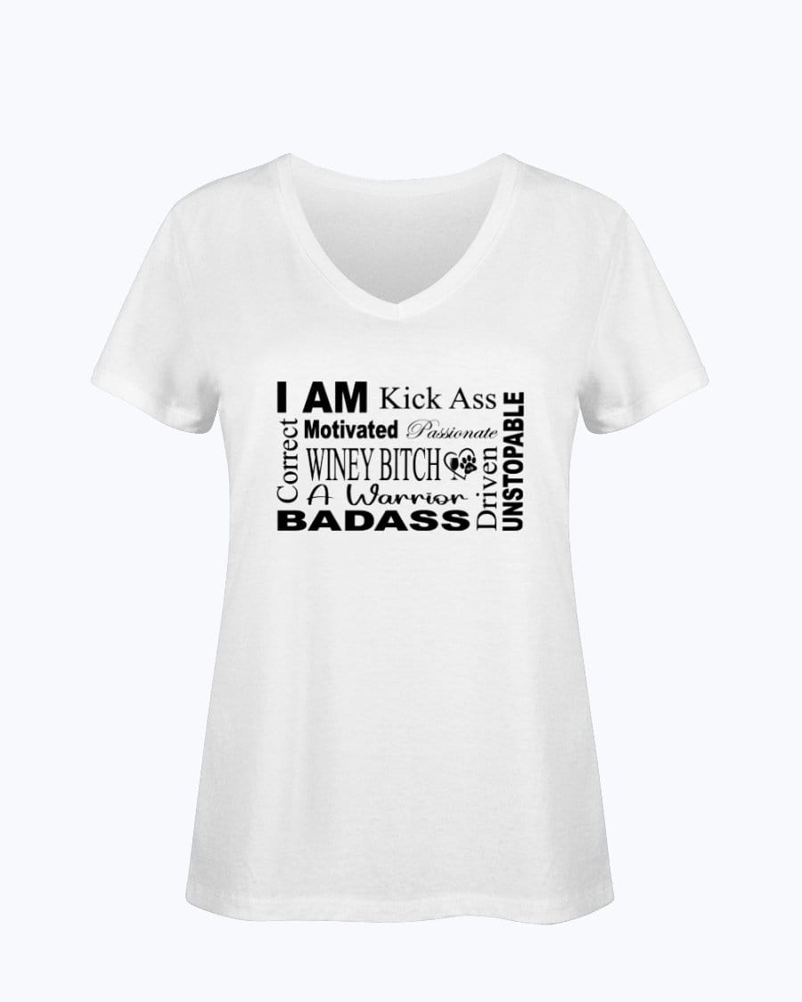 Shirts White / S Winey Bitches Co "I Am Motivated" Black Lettering-Ladies HD V Neck T WineyBitchesCo