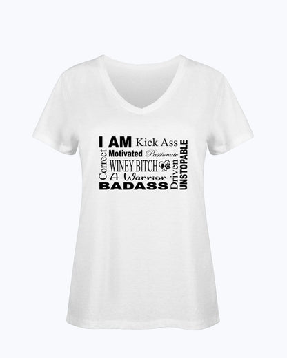 Shirts White / S Winey Bitches Co "I Am Motivated" Black Lettering-Ladies HD V Neck T WineyBitchesCo