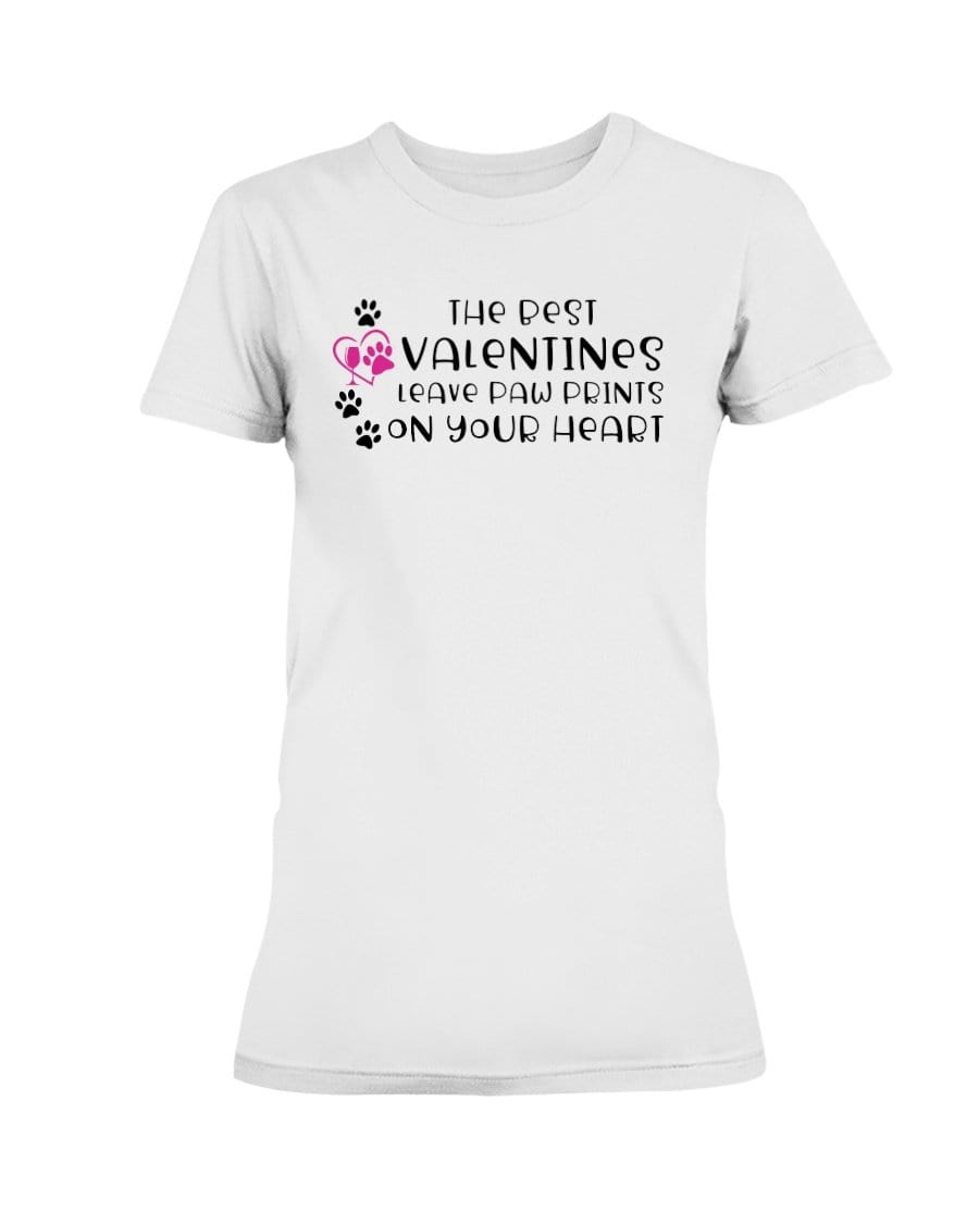 Shirts White / S Winey Bitches Co "The Best Valentines Leave Paw Prints On Your Heart" Ladies Missy T-Shirt WineyBitchesCo