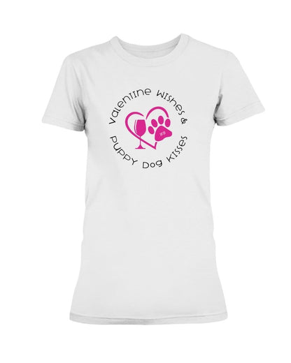 Shirts White / S Winey Bitches Co "Valentine Wishes And Puppy Dog Kisses" (Heart) Ladies Missy T-Shirt WineyBitchesCo