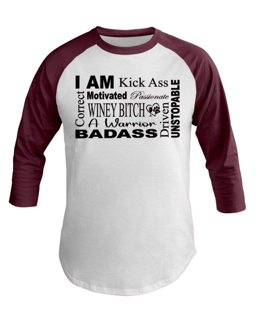 Shirts White/Truffle / XS Winey Bitches Co "I Am Motivated" Black Lettering-3/4 Sleeve Raglan Shirt WineyBitchesCo