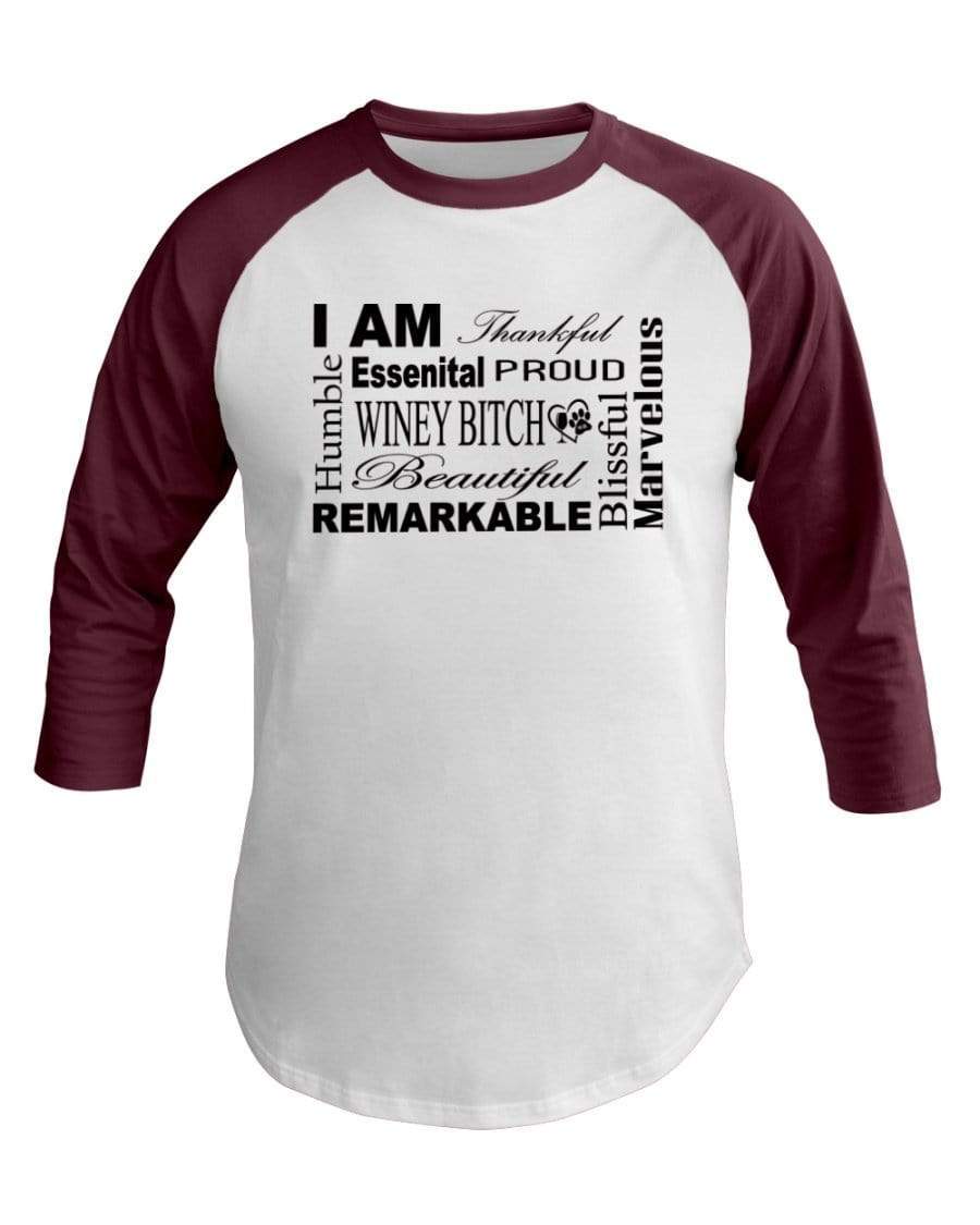 Shirts White/Truffle / XS Winey Bitches Co "I Am Proud" Black Lettering- 3/4 Sleeve Raglan Shirt WineyBitchesCo
