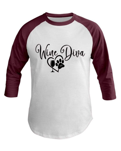 Shirts White/Truffle / XS Winey Bitches Co "Wine Diva 2" 3/4 Sleeve Raglan Shirt WineyBitchesCo