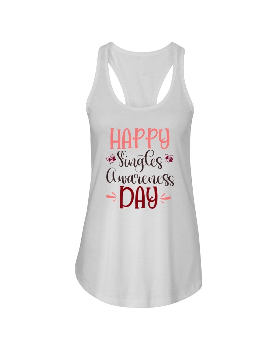 Shirts White / XS Winey Bitches Co "Happy Single Awareness Day" Ladies Racerback Tank Top* WineyBitchesCo