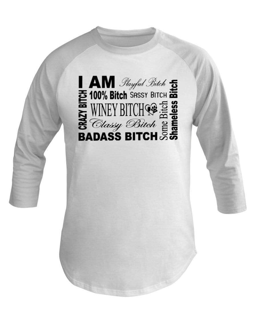 Shirts White / XS Winey Bitches Co "I Am Bitch"-Black Letters- 3/4 Sleeve Raglan Shirt WineyBitchesCo