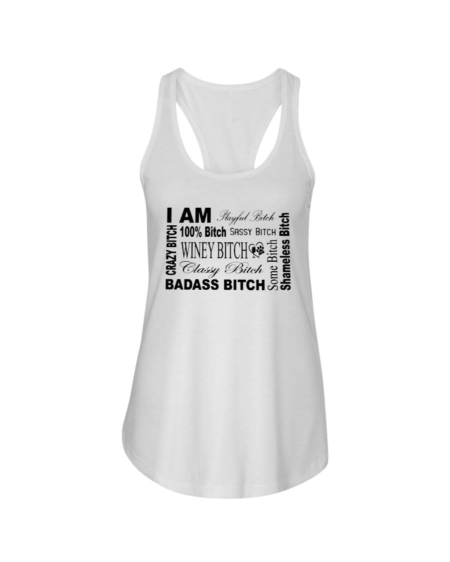 Shirts White / XS Winey Bitches Co "I Am Bitch"-Black Letters- Ladies Racerback Tank WineyBitchesCo