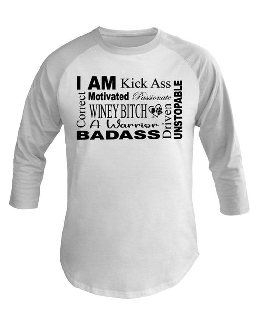 Shirts White / XS Winey Bitches Co "I Am Motivated" Black Lettering-3/4 Sleeve Raglan Shirt WineyBitchesCo