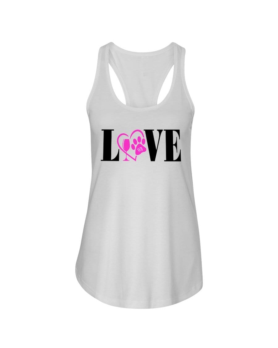 Shirts White / XS Winey Bitches Co "Love" Blk Letters Ladies Racerback Tank Top* WineyBitchesCo
