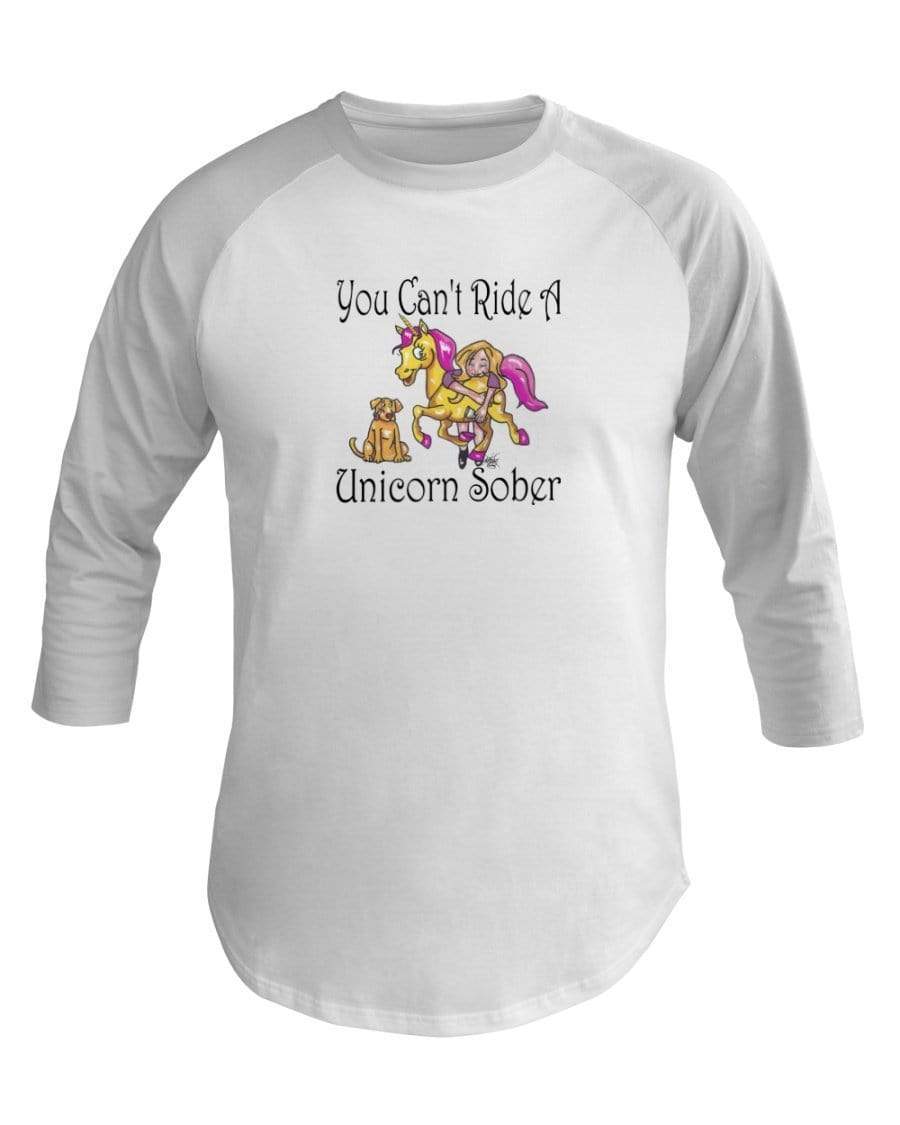 Shirts White / XS Winey Bitches Co "You Can't Ride A Unicorn Sober" 3/4 Sleeve Raglan Shirt WineyBitchesCo
