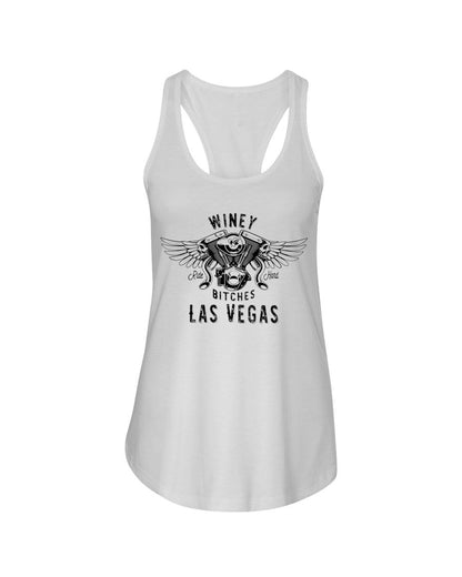 Shirts White / XS Winey Bitches "Ride Hard Las Vegas" Ladies Racerback Tank-Blk Ltrs WineyBitchesCo