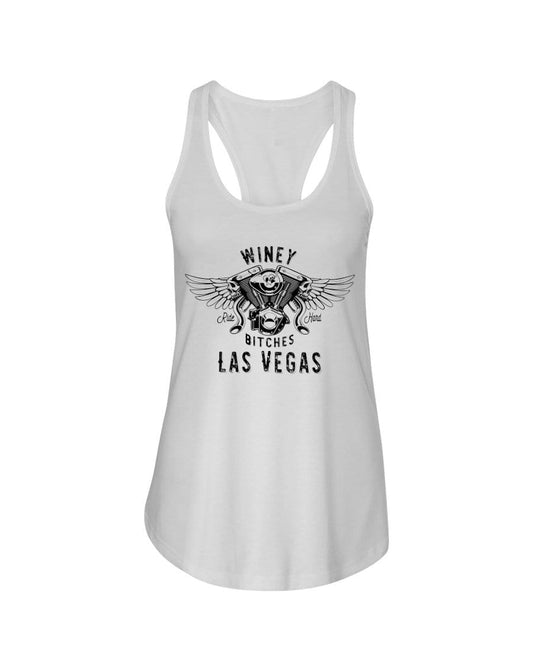 Shirts White / XS Winey Bitches "Ride Hard Las Vegas" Ladies Racerback Tank-Blk Ltrs WineyBitchesCo