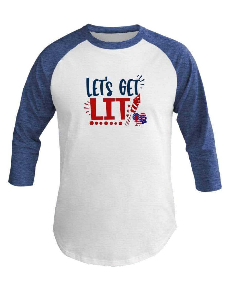 Shirts Wht/Hth Lke Blu / XS Winey Bitches Co "Let Get Lit" Co 3/4 Sleeve Raglan Shirt WineyBitchesCo