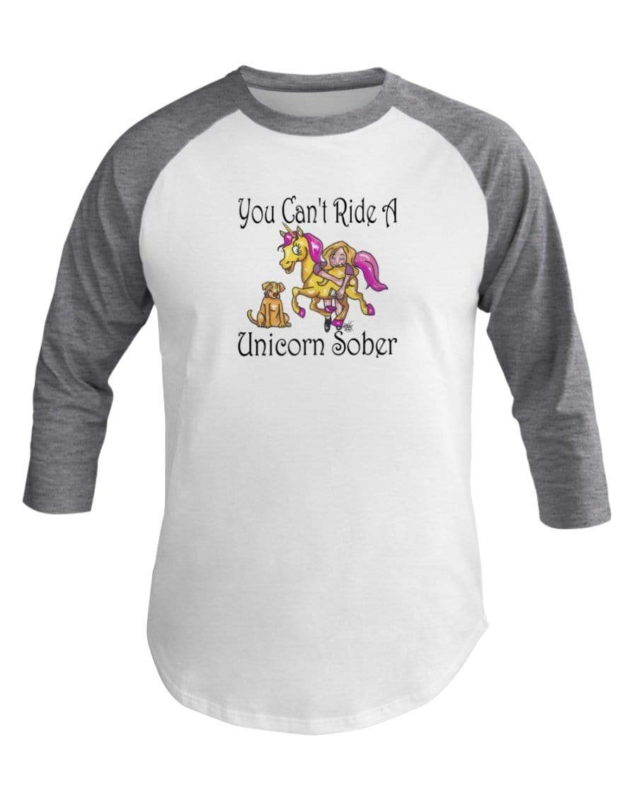 Shirts Wht/Hthr Grey / XS Winey Bitches Co "You Can't Ride A Unicorn Sober" 3/4 Sleeve Raglan Shirt WineyBitchesCo